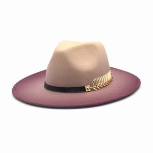 gradyan geniş ağzı yün keçe caz fedora şapkaları yaprak bucklebritish stil trilby parti resmi Panama kapa elbise şapka kış 240417