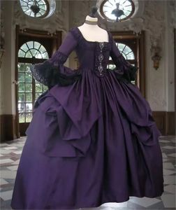 Renaissance Rococo Prom Elbiseler Mor Vintage Ortaçağ Kraliçesi Marie Antoinette Cosplay Cosplay Cosplay Dantel Fantezi Özel Fırsat Elbise Parlama Uzun Kollu