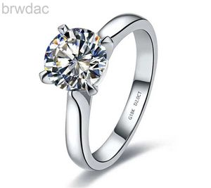 Solitaire yüzüğü katı 18K beyaz altın au750 ring 2ct yuvarlak moissanit elmas kadın düğün nişan yüzüğü en iyi yıldönümü gün hediyesi D240419