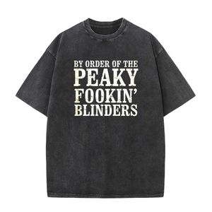 Erkek Tişörtleri Peaky Fookin Blinders Vintage Shelby Brothers Vintage T-Shirt Wash Vintage Erkek Kısa Kollu Siyah Erkek Tişört Plus Boyut J240419