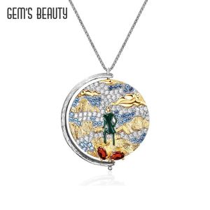 Подвесные ожерелья драгоценные камни красавица Вращающаяся масляная живопись 925 Стерлинговые серебряные ожерелья для женщин.