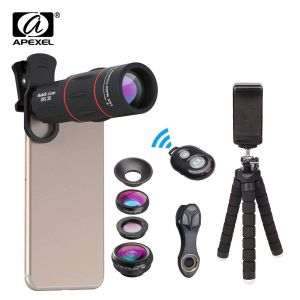 Teleskoplar Apexel Callphone Lens Kiti Makro Geniş Açılı Fisheye 18x Teleskop lens Telefoto Samsung Huawei için 3'ü 1 Zoom Mobil Lens