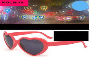 Love Heart Shapes Sunglasses Sun Frame Light Light Change Love Lens de coração colorido óculos de sol feminino Rosa Rosa 8981737