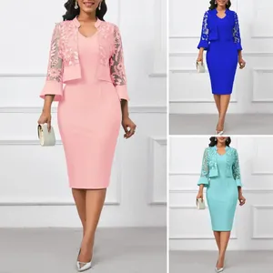Sıradan Elbiseler 2 PCS 2024 Kadın Yaz Artı Partisi Elbise Düğün Konuk Lüks Zarif Dantel Çiçek Balo Bodycon Chub Maxi