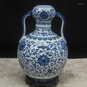 Вазы Джингдежэнь Керамическая ваза украшения ручной роспись антикварные синие и белые лотосные уши