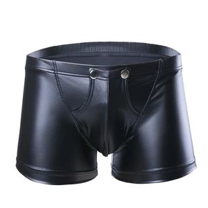 Mens Sexy Leather Lingerie calças curtas para sexo fetiche de látex fetiche boxer masculino cuecas Bulge bolsa de baixo sexy de baixo 240419