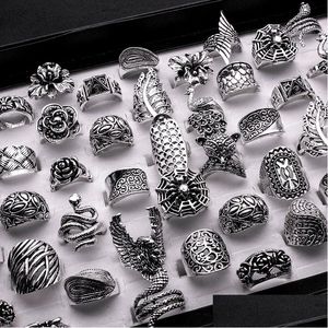 Bant Yüzük Toptan Lotlar Karışık 25 PCS Gotik Kabile Lady Kadın Oyma Topquality Vintage Bronz Antika Sier Barok Drop Teslimat J DHRIW