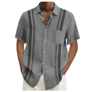 Camisa masculina camisa de linho de algodão de verão para homens casuais blusas de manga curta Solid Turndown Collar Formal Beach 240409