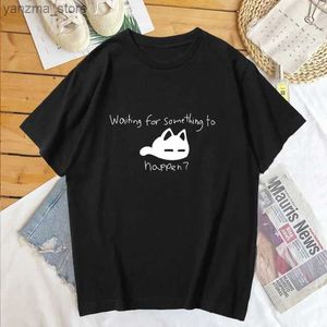 Kadın T-Shirt Bir şeylerin gerçekleşmesini bekliyor omori kedi baskı kadın tişört gömlek harajuku kısa slve o-boyun tişört t üstleri giyim y240420