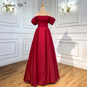 Вечеринка платья безмятежным холм Red A-Line Satin Evening Gowns 2024 Simple Off Plouds Sexy For Women LA71286