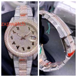 Buzlu Out Erkekler İzler 2824 Hareket Shiny Swarovski Elmaslar Gül Altın İki Ton Kılıfı 40mm Arapça Dialist Hip Hop Saat