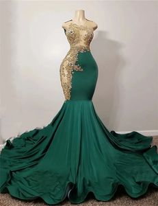 Emerald Green Mermaid Luxus afrikanisches Abschlussballkleid für schwarze Mädchen Gold Applique Diamond Crystal Gillter Rock Abend Formal Kleid BC18630