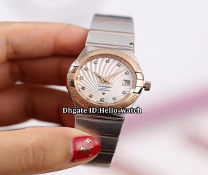27 -мм новая коаксиальная дата 12320272055001White Diamond Dial Automatic Womens Watch Sapphire Aun Tone Rose Gold Band Watches5865393