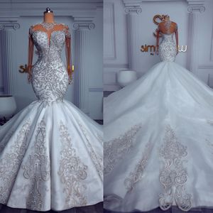 Роскошные русалочные свадебные платья с длинными рукавами блестки аппликации кружевные свадебные платья на заказ