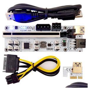 Controladores de cartões de interface do computador Branco ver 010x PCIE RISER CARTA COM 6 LUZES DE FLASH LED 8 CAPACITORES 009S 010S PLUS PCI-E 1X a 16 OTLTB