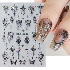 3D Голографические черные бабочки для ногтей слайдер лазер -самадресевые наклейки темные кисточки для замок дизайн наклейки на маникюрные наклейки декор 2023 240418