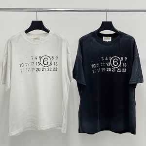 24SS Paris numarası Vintage Baskı Büyük Boy Tee Yıkalı Tasarımcı T Shirt İlkbahar Yaz Günlük Moda Kaykay Erkek Kadın Tshirt 0420