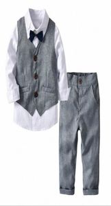 Yeni Öğrenci Takım Çocuk Boy Takım Beyaz Gömlek Yelek Pantolon 3 PCS Beyefendi Resmi Yürümeye Başlayan Erkek Boy Boy Giysileri 1S6I5096306