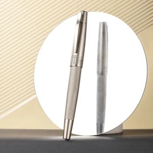 Pens Hongdian 6013s Metal Çeşme Kalem Gümüş Titanyum Mürekkep Kalemi 0.4mmef/ 0.5mmf/ 1.0mm Bükülmüş NIB Döner Kalem Kapağı Ofis Hediye Kırtasiye