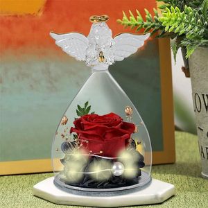 Dekoratif çiçekler küçük melek korunmuş çiçek cam kapak Noel sevgililer günü taze gül hediye kutusu dekor ebedi kurumsal hediyeler