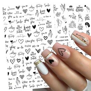 1pcs Black and White Love Abstract Flor Nail Art Slider Slider Sexy Woman Stick Diy Ornament 240418