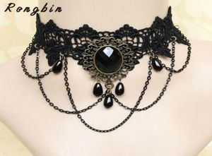 Colar de gargantilha de renda preta gótica vintage para mulheres, colar de colarinho bijoux femme colares 6103821