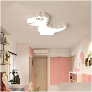Tavan Işıkları Çocuklar İçin Yatak Odası Karikatür Dinozor Erkek Kızlar Lamba Yeşil Beyaz Modern Led Çocuklar Dönüşü Aydınlatma Kapalı Dhbo4