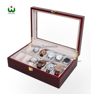 Сегодня 039S скидка на большую скидку в Dhgate Supply 12 Grids Wood Watch Display Diewelry Jewelry Box Держатель кожаный стеклянный топ JE2049024