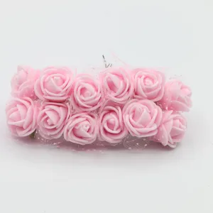 Dekoratif çiçekler açık pembe 12pcs 2cm yapay mini köpük gül ile net buket ile çok renkli düğün ev doğum günü dekorasyon sahte çelenk