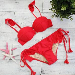 Frauen Badebekleidung 2024 Brand Beach Red Bandage Bikini Sexy Frauen BH Swimwears für Frauen Halfter Badeanzug 1841