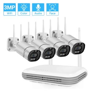 Kameras HD 3MP Wireless WiFi System 8Ch Mini NVR 3MP Outdoor -Kamera WiFi Kit Gesicht Erkennungsfarbe Nightvison Xmeye HDMI Videoausgabe