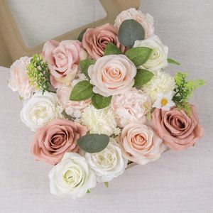 Dekoratif çiçekler yapay çiçek açılan kutu seti tozlu gül pembe karışık diy el yapımı düğün buket dekorasyonlar