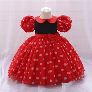Kız Elbiseler Kısa Kollu Kızlar 1. Doğum Günü Partisi Çocuklar Prenses Kırmızı Dot Ballgown Çiçeği Düğün için 6m-2y