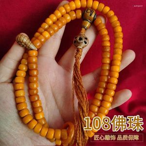 Странд тибетский старый дух костный кислоте Этнический стиль 108 бочковых шариков 8,5 мм био -браслет желтый материал