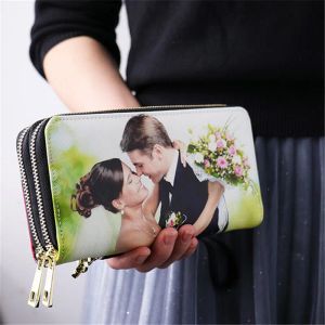 Cüzdan çift fermuar yüksek kapasiteli cüzdan kişiselleştirilmiş fotoğraf kadın erkekler diy özel resimleri hediye onun düğün nedime gelin damat