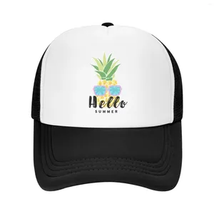 Шарики Hello Summer Pineapple Graphic Trucker Hat Baseball Cap для мужчин Женщины дышащие сетки регулируемое закрытие Snapback