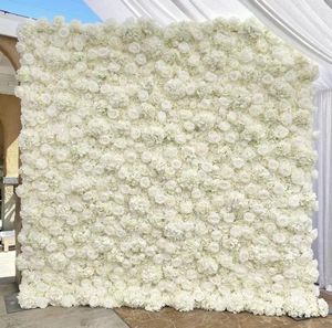 Dekoratif Çiçekler 8x8 ft Çiçek Duvarı Düğün Gül Çiçek 3D Rol Up Bez Panel Beyaz Zemin