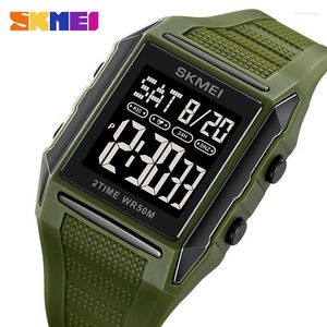 Relógios de pulso skmei grande exibição digital Exército quadrado verde quadro elétrico Relógio elétrico Double Time StopWatch 24 horas contagem regressiva 2257