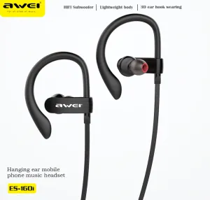 Kulaklıklar Awei ES160I 3.5mm Kablolu Stereo Kulaklıklar Earhook Cep Telefonu /Dizüstü Kulaklıklar için MIC ile Kulak Müziği Spor Kulaklığı