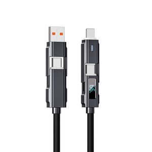 66W 4 arada USB C LED Ekranlı Hızlı Şarj Kablosu Yumuşak Silikon Çoklu USB C Şarj Cihazı Tip C/USB A bağlantı noktaları USB-C Kablosu/Hızlı Şarj MacBook iPad iPhone Samsung 3.3ft