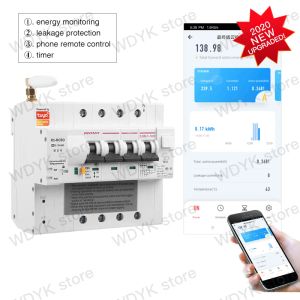 Контроль 100a Трехфазный туй Din Rail Wi -Fi Smart Energy Meter Защита от утечки KWH Meter Wattmeter Voice Control Alexa