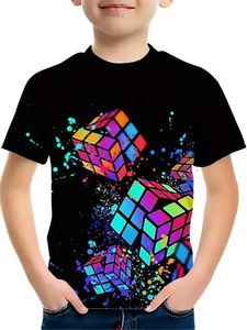 Erkek Tişörtler Yapboz Küp 3D Baskı T-Shirt Moda Rubiks Küp Desen Tshirt Yaz Erkek Kızlar T Üstler Strtwear Üstleri Çocuk Giyim y240420