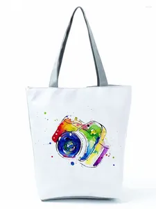 Omuz Çantaları Renkli Kamera Baskılı Çantalar Kadınlar İçin Sanat All Maç Taşınabilir Çanta Bayanlar Çevre Dostu Yüksek Kapasiteli Alışveriş