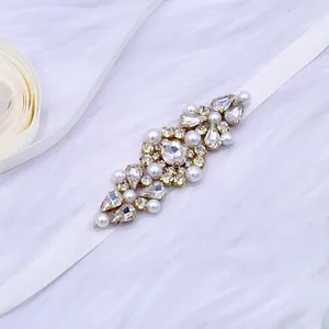 Kemerler jlzxsy el yapımı küçük altın kristal inci gelin kanatları vintage süslenmiş parlak rhinestone gelinlik bel kemeri