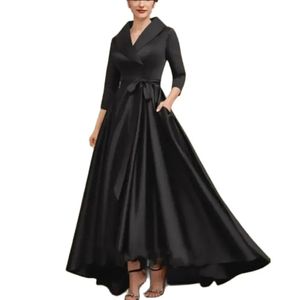 Zarif Uzun High-Low saten Gelin Elbiseleri Asimetrik Artı Siyah V yaka Damat Ana Elbiseler Cepleri La Madre del Vestido de Novia Kadınlar için