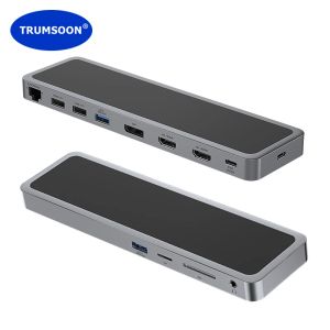 Hubs Trumsoon USB C HUB TO LAN DAUL 4K HDMICATAIBLE VGA SD TF DP USB 3.0 2.0 Тип C PD для MacBook iPad Samsung S21 DEX Switch