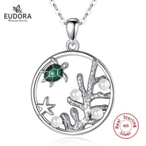 Kolyeler Eudora 925 STERLING Gümüş Seaweed Okyanus Deniz Kaplumbağı Kolye Yeşil Emaye Zanaat İncileri ile Kadınlar İçin Güzel Takılar D593