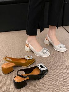 Sıradan Ayakkabı Kapalı Ayak Sandalet Siyah Kadınlar Blok Topuklu Med Mary Jane 2024 Yaz Bej Tıknaz Orta Retro Moda Konforu Gir