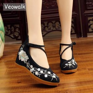 Sapatos casuais Veowalk High End Borded Women Canvas 7cm Hidden Platforms tornozelo tirha Mid Top Vintage Ladies Comfort