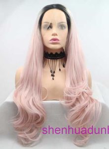 HD Body Wave Highlight кружевные парики с передним человеческими волосами для женщин Новый продукт черный цвет розовый большой волна длинно вьющиеся волосы Полу ручной ткани с синтетическим кружевом